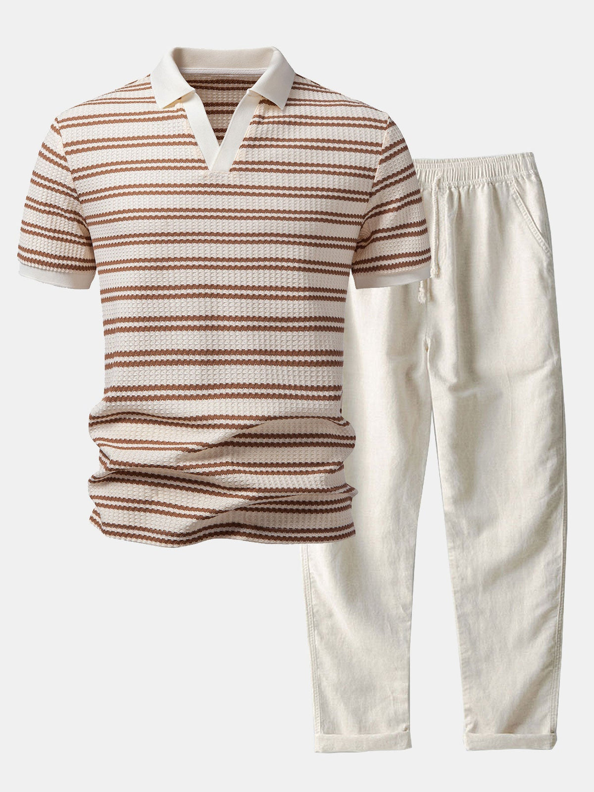 Ensemble polo col Johnny gaufré et pantalon en lin coupe droite™