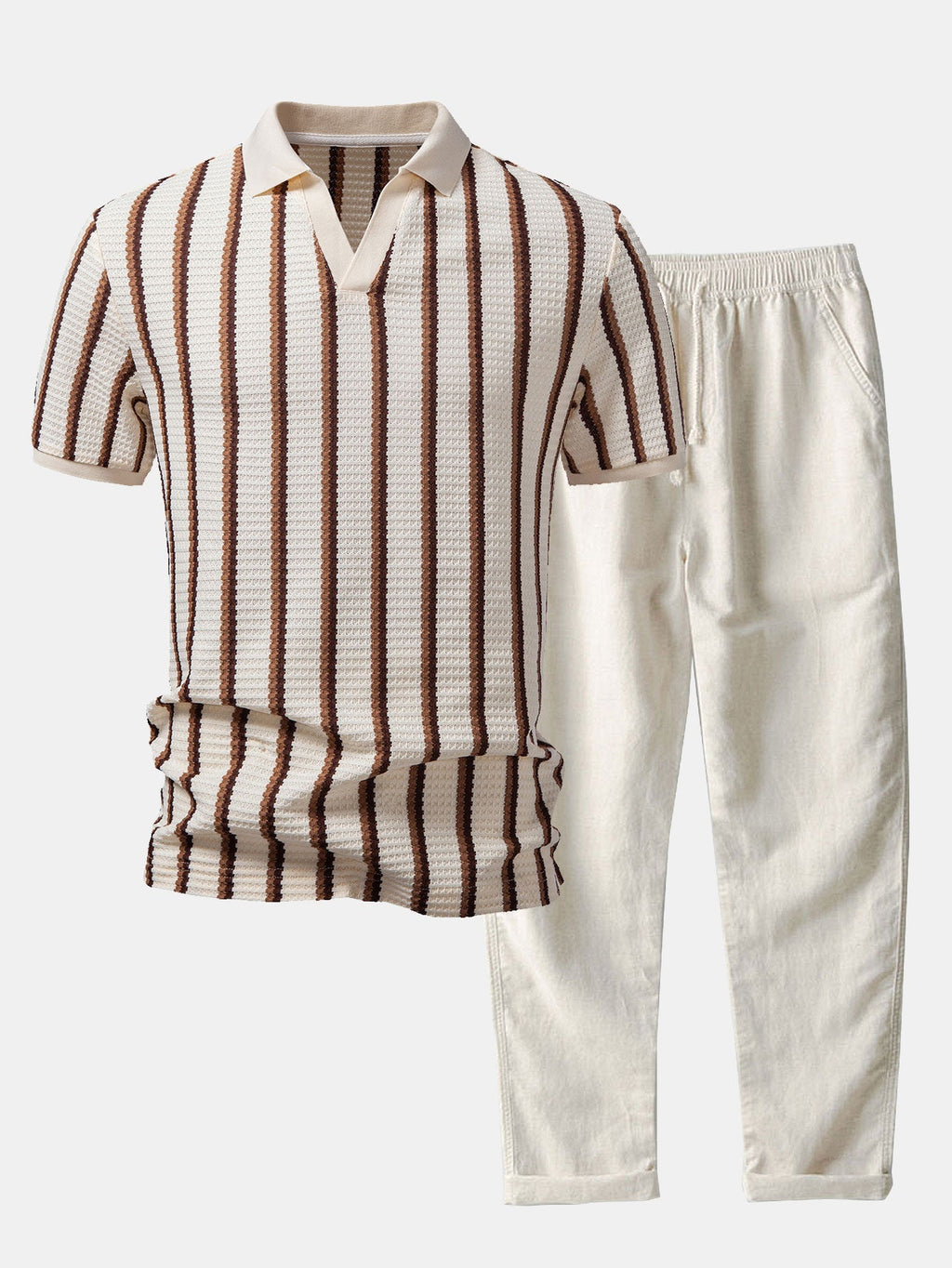 Ensemble polo à col Johnny et pantalon en lin droit™