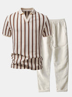 Ensemble polo à col Johnny et pantalon en lin droit™