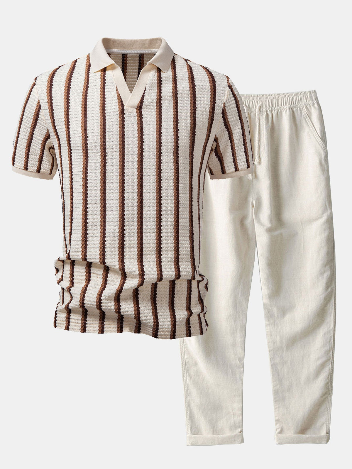 Ensemble polo à col Johnny et pantalon en lin droit™