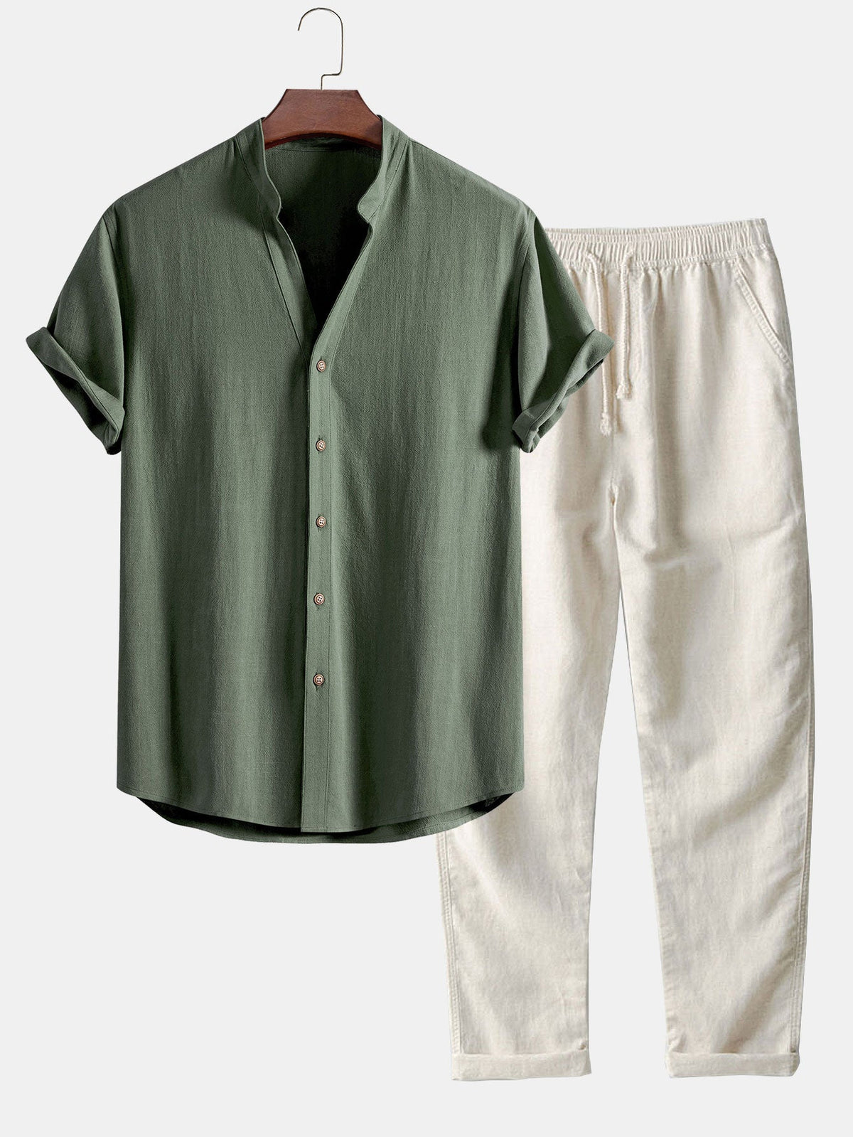 Ensemble chemise col en V lin et rayonne & pantalon droit Linus™