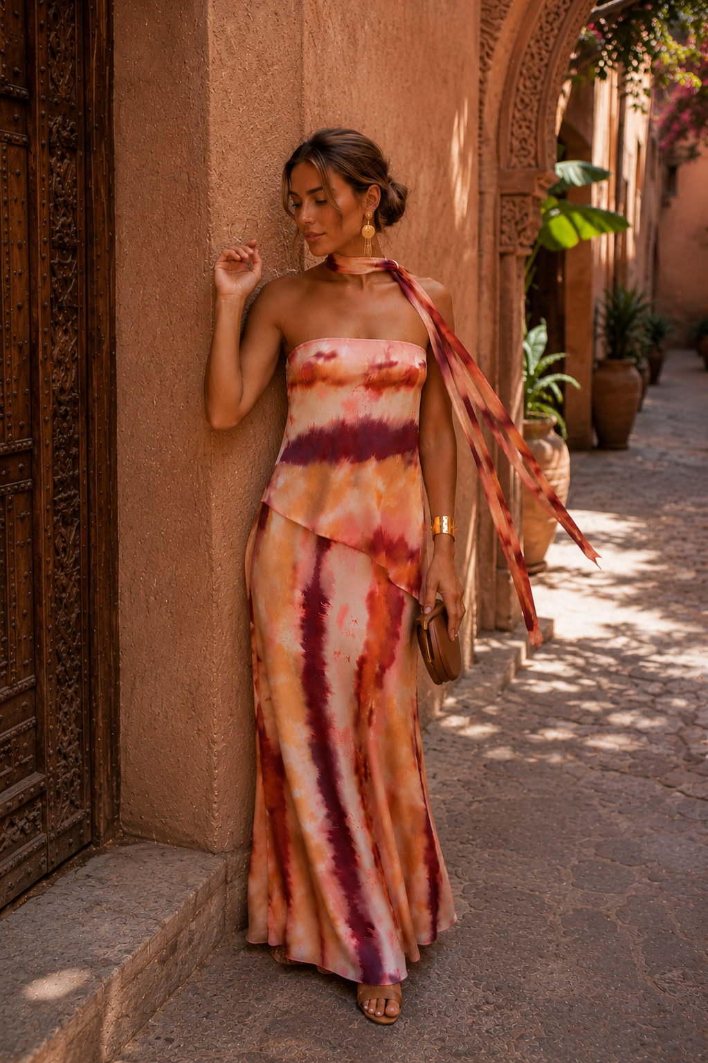 Robe longue imprimée à décolleté cœur