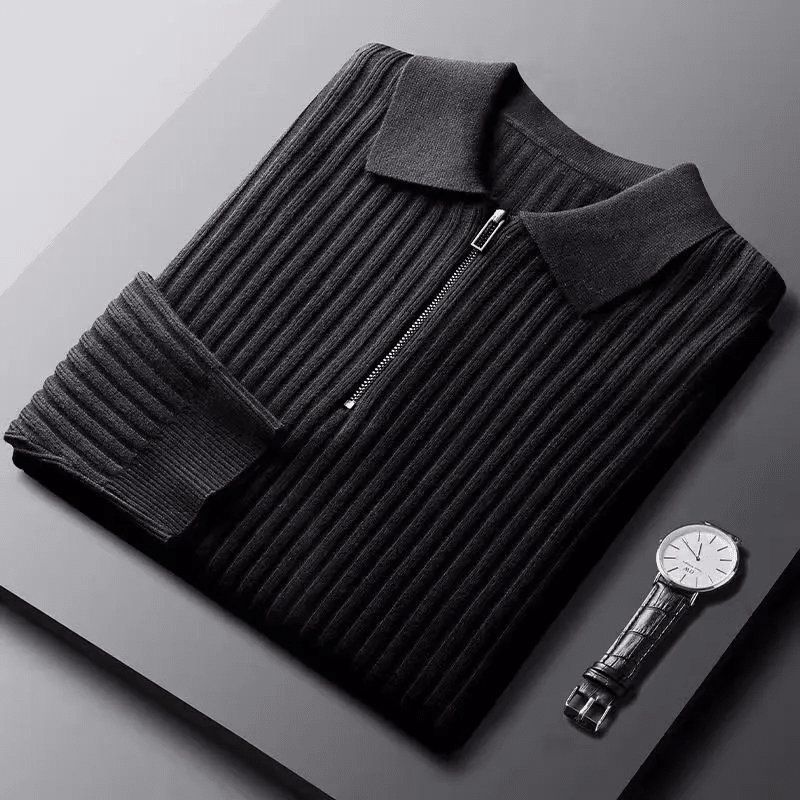 Prestante : Pull zippé classique en côtes - MAISON VARELLI