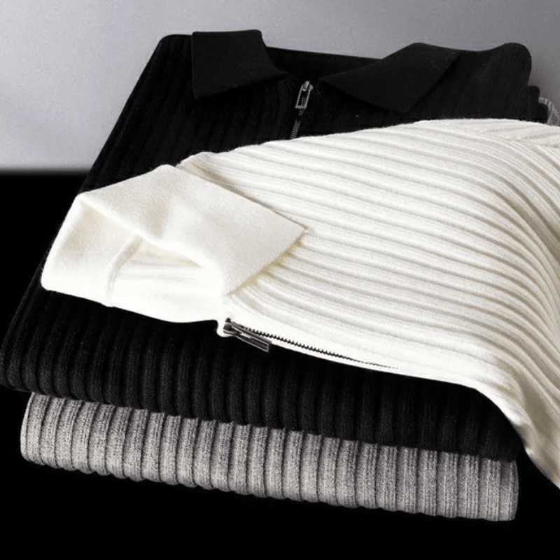Prestante : Pull zippé classique en côtes - MAISON VARELLI
