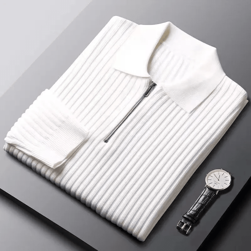Prestante : Pull zippé classique en côtes - MAISON VARELLI
