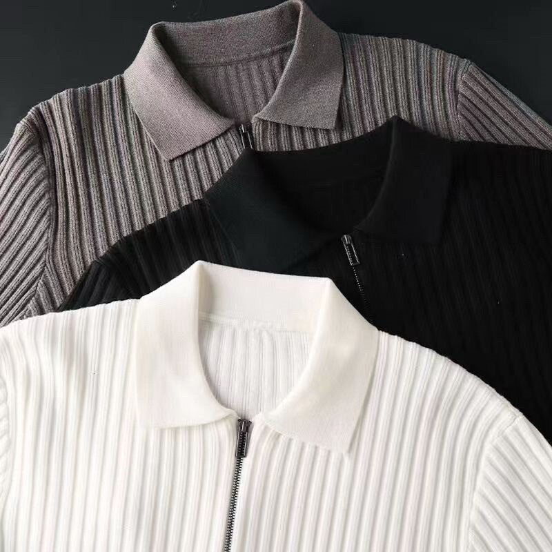 Prestante : Pull zippé classique en côtes - MAISON VARELLI