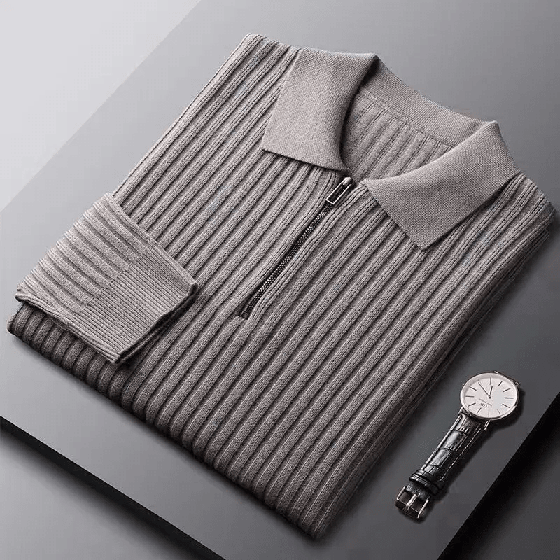 Prestante : Pull zippé classique en côtes - MAISON VARELLI